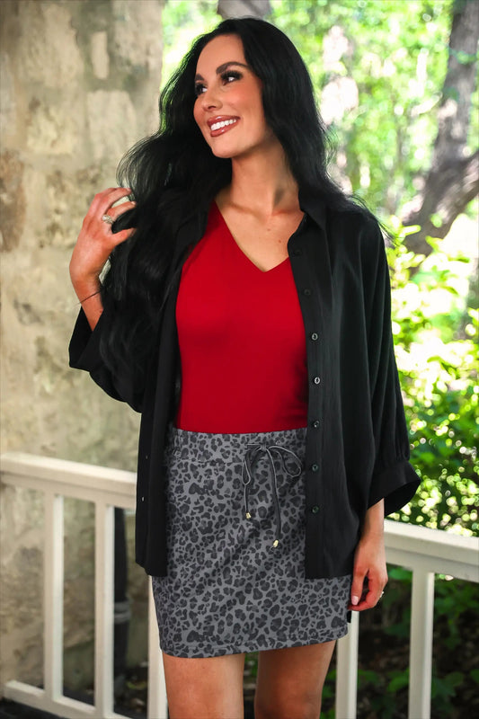 Sloane Button Up Top Black Relaxed Oversized Fit Lightweight Textured Fabric by Jess Lea