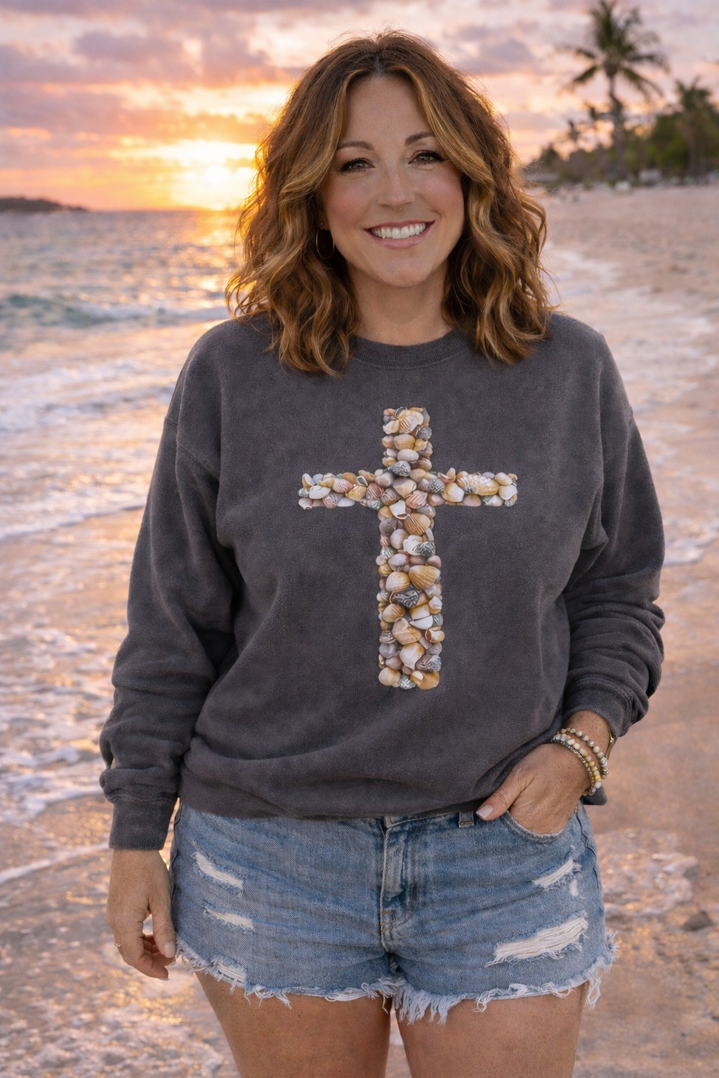 Shell Cross Pepper Sweatshirt | Knitted Grace