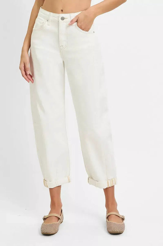 RISEN High Rise Barrel Cropped Jeans by Trendsi