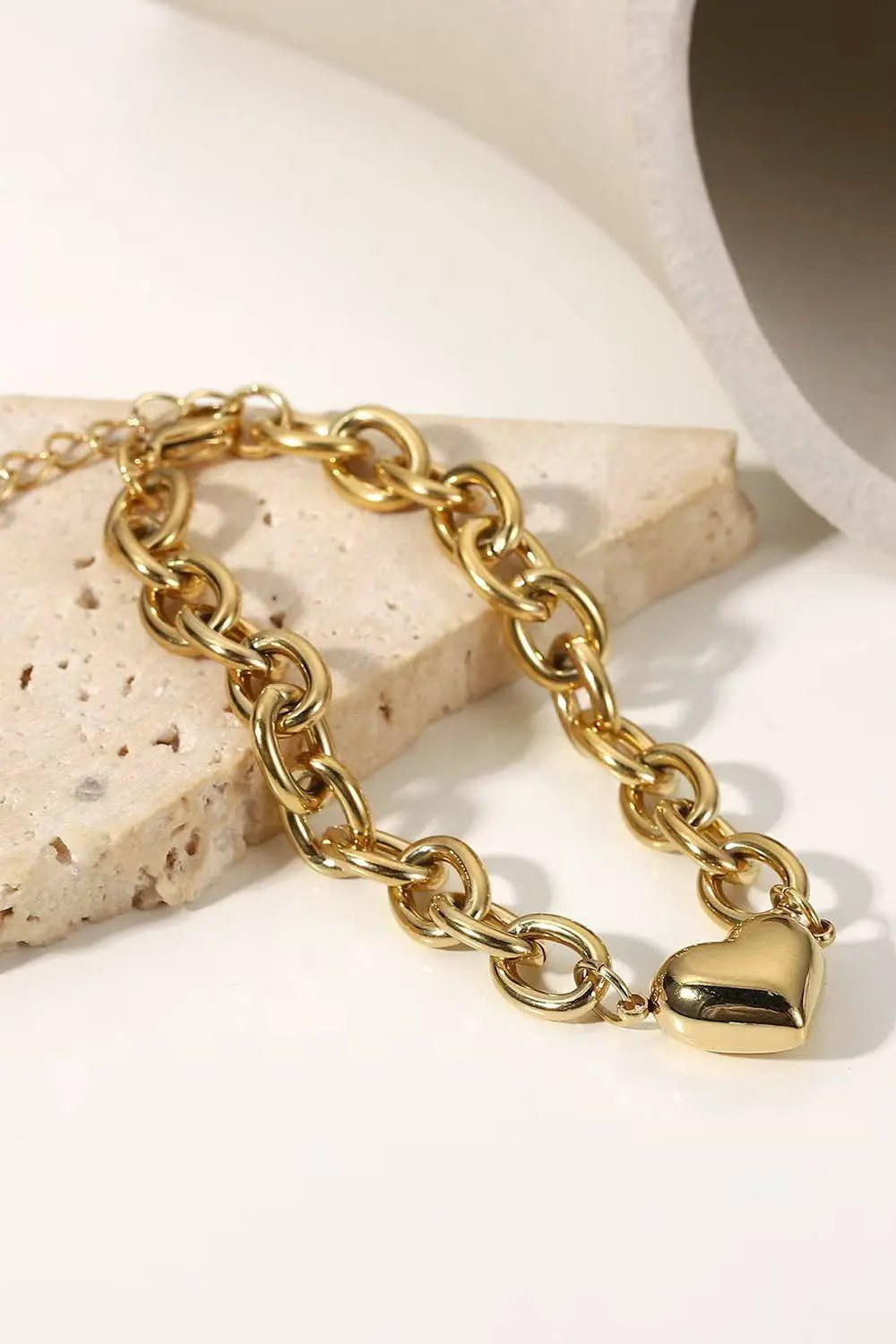 Gold Chunky Heart Bracelet in Tarnish Free Stainless Steel by JOSSLYN by Wall to Wall