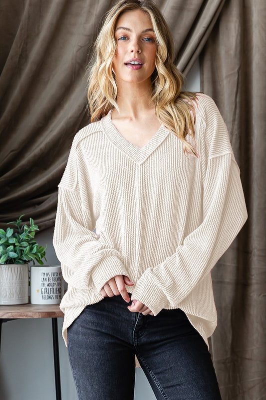 Solid Urban Ribbed Top with Puff Sleeves by Heimish