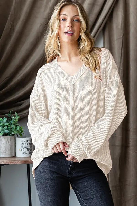 Solid Urban Ribbed Top with Puff Sleeves by Heimish by Heimish