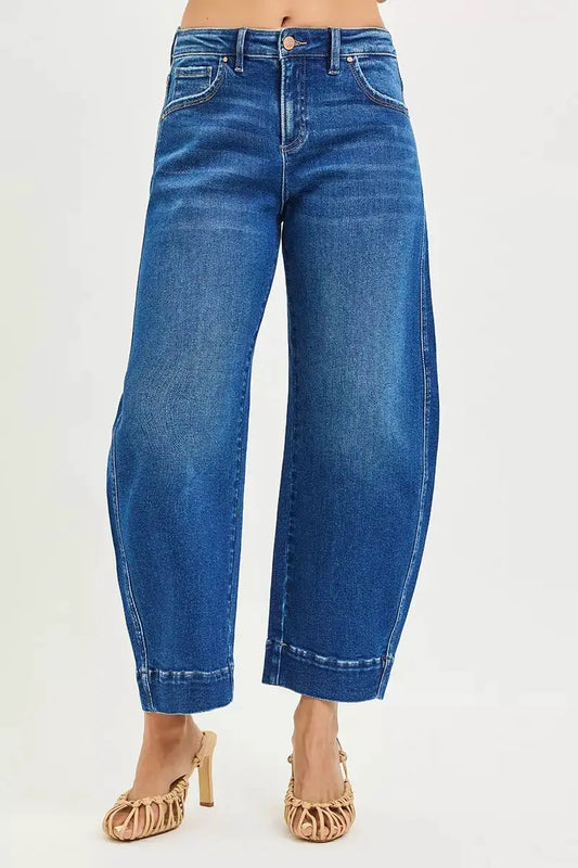 RISEN Mid Rise Crop Barrel Jeans by Trendsi