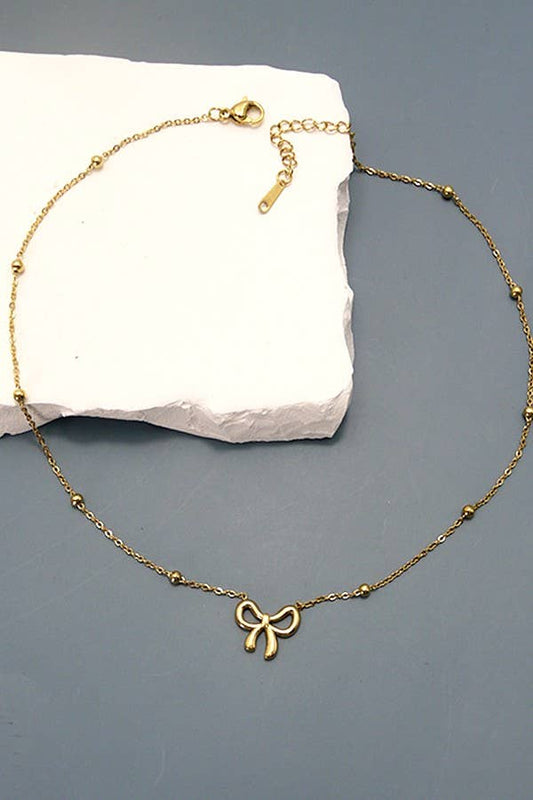 Gold Bow Necklace in 18K Dipped Stainless Steel TARNISH FREE