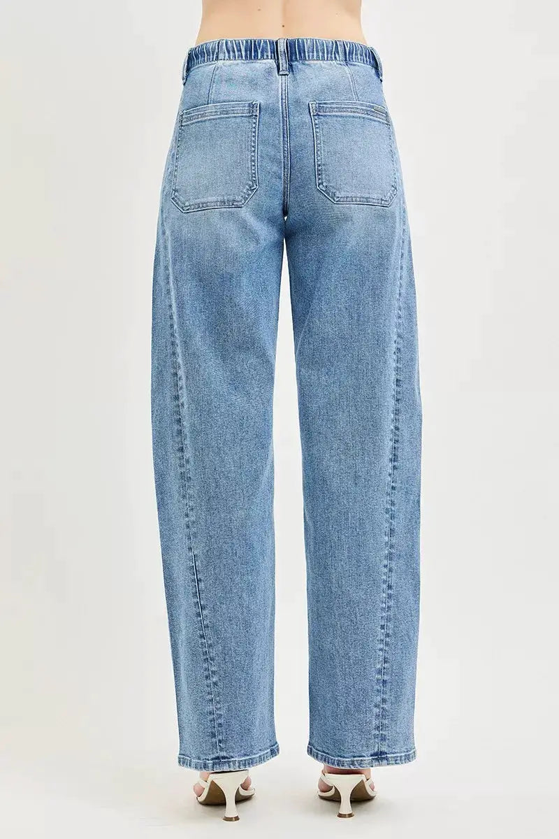 RISEN Relaxed Fit Drawstring Waist Jeans by Trendsi