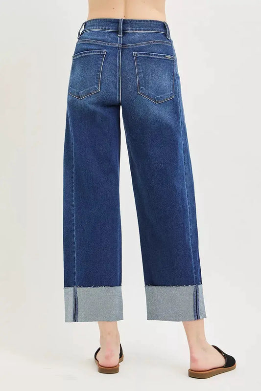 RISEN Full Size Slouchy Crop Barrel Cuffed Jeans Plus Size by Trendsi