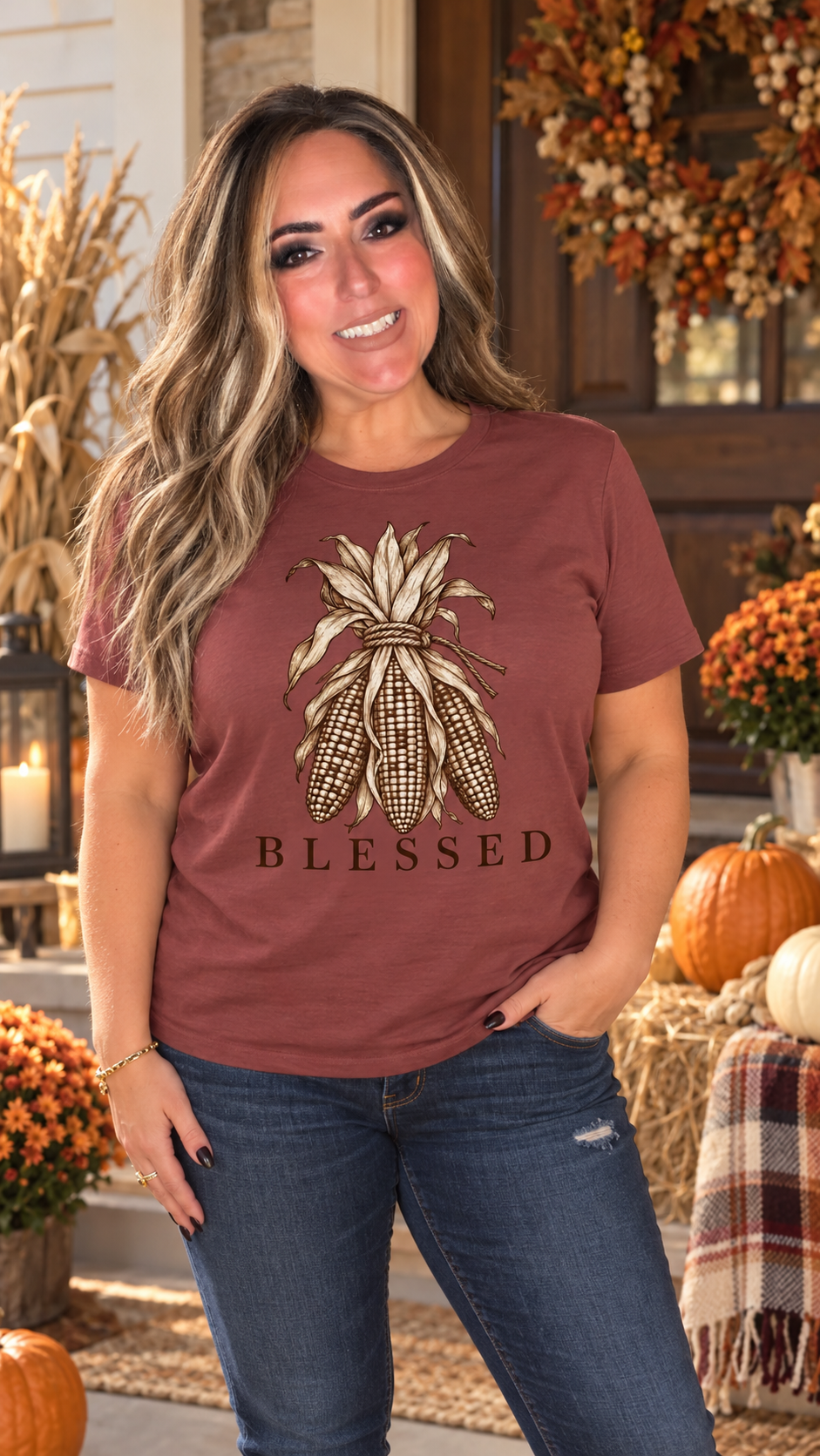 Blessed Harvest Corn Unisex Premium Cotton Short Sleeve Shirt by Knitted Grace Boutique