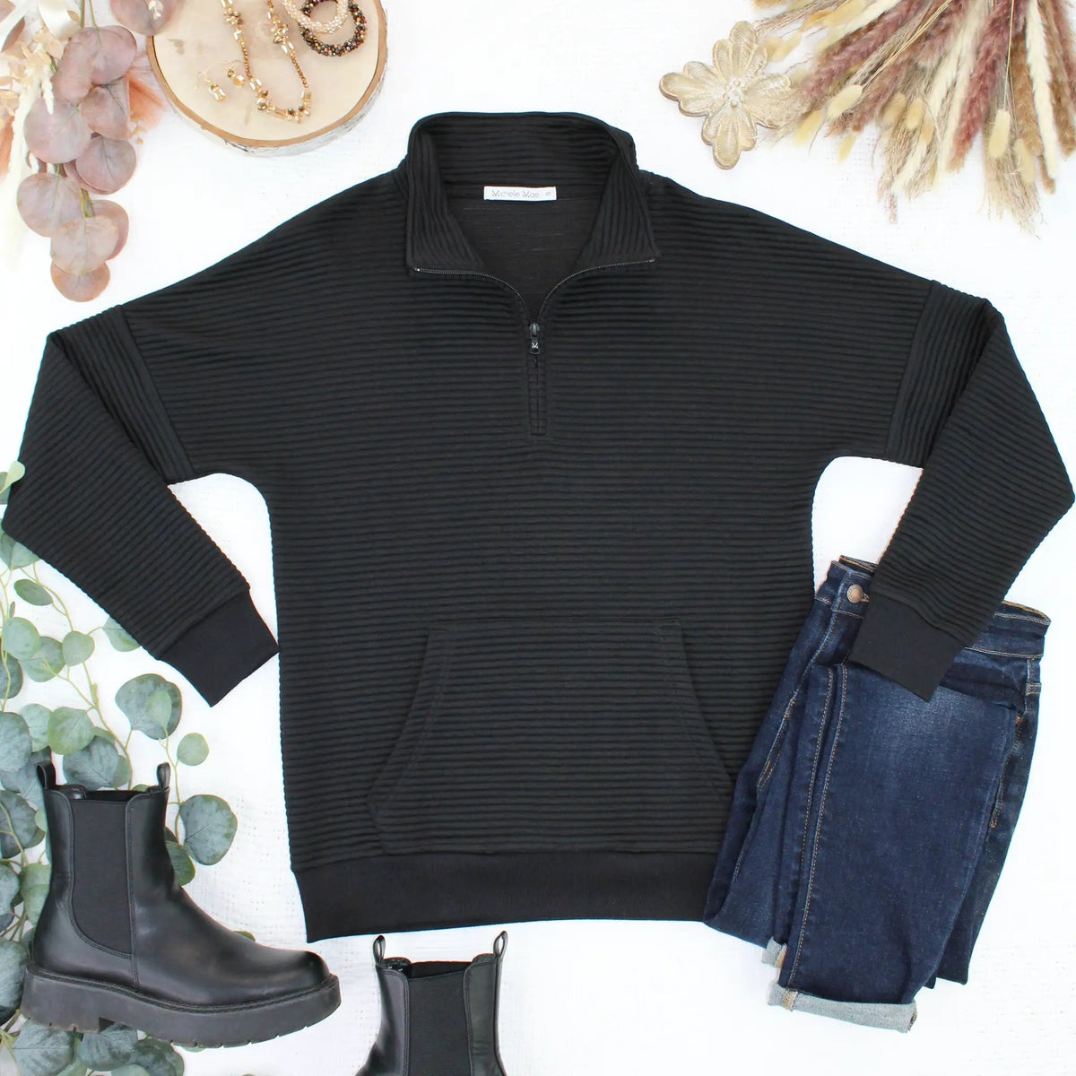 IN STOCK Tatum Quarter Zip - Black by Michelle Mae