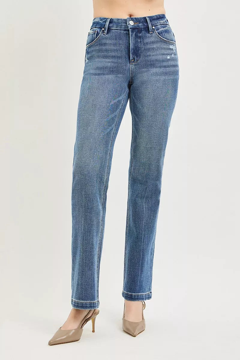 RISEN Tummy Control 4way Stretch Mid Rise Straight Crease Line by Trendsi