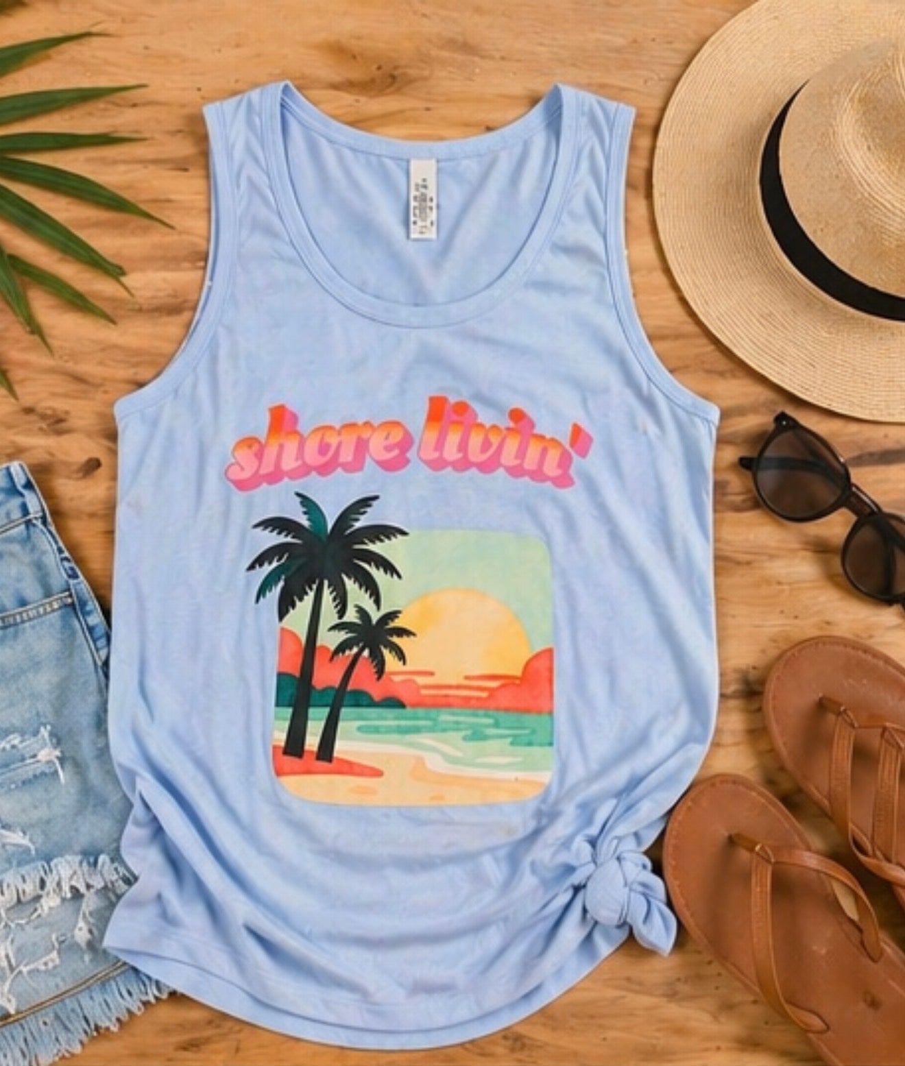 Shore Livin’ Tank Top for Women - Stonewash Denim by Knitted Grace