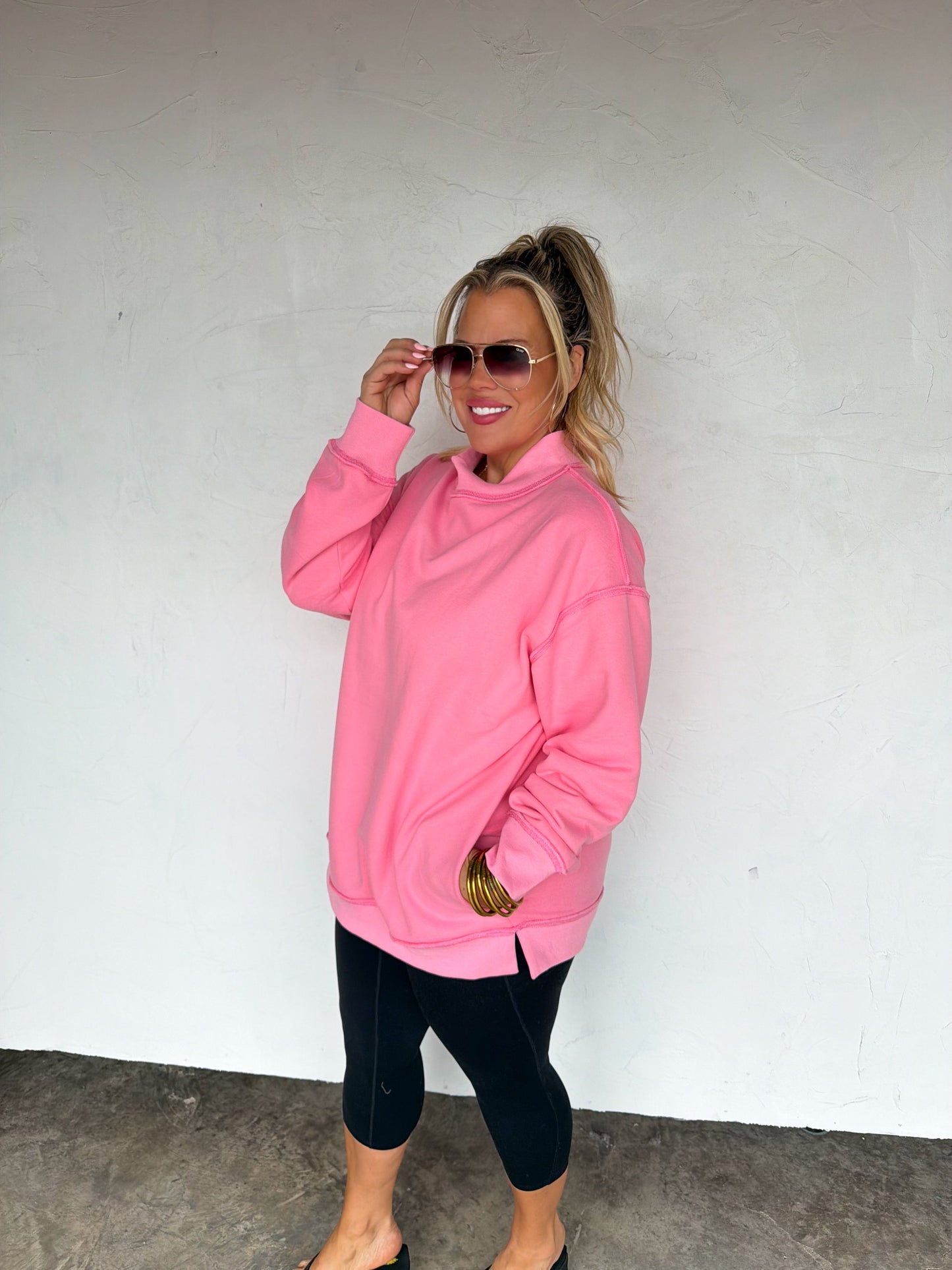 SPRING MOCK NECK POCKET PULLOVER