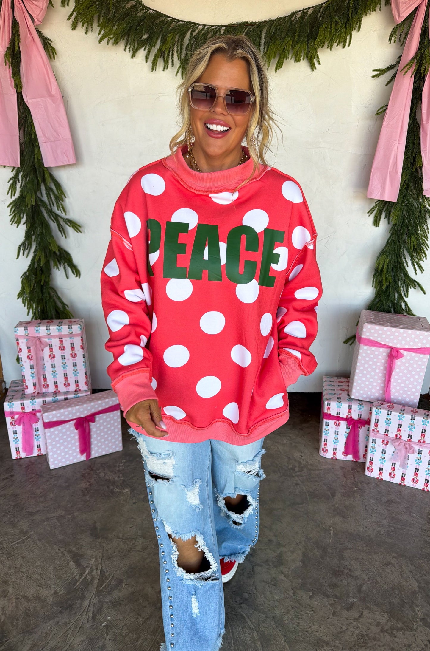 PREORDER- PEACE & POLKA DOT MOCK NECK PULLOVER by BLAKELEY