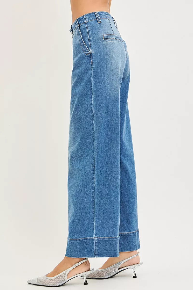 RISEN Slouchy Wide Leg Jeans With Pleats by Trendsi
