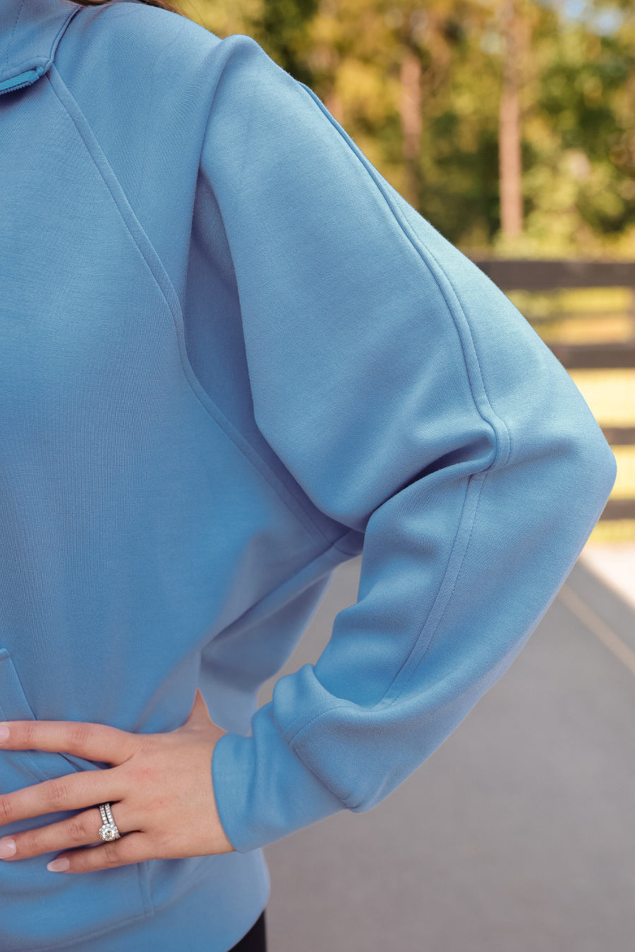 PREORDER- Kayla Luxe Hooded Quarter Zip Pullover- Light Blue