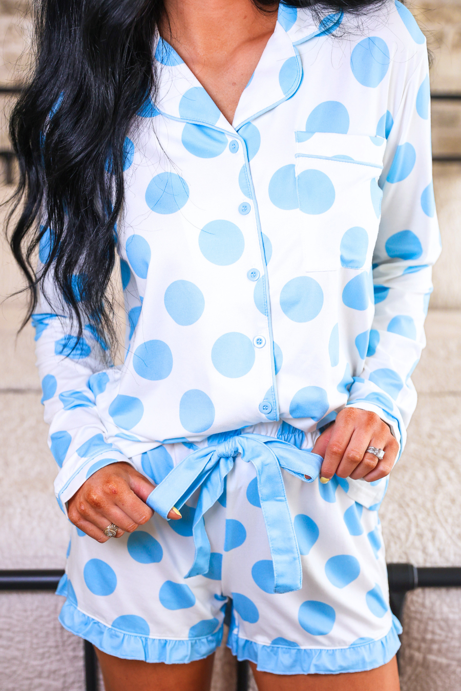 Light Blue Dotty Darling Ruffle Pajama Set