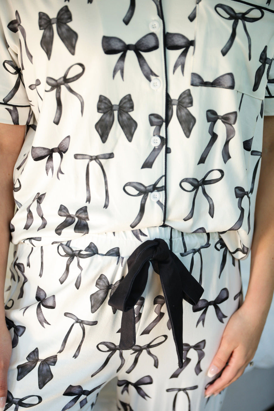 PREORDER-Midnight Bow Pant Ruffle Pajama Set