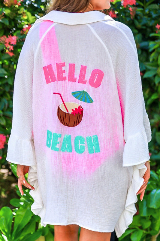 Hello Beach Sequin Embroidery Coverup by Jess Lea