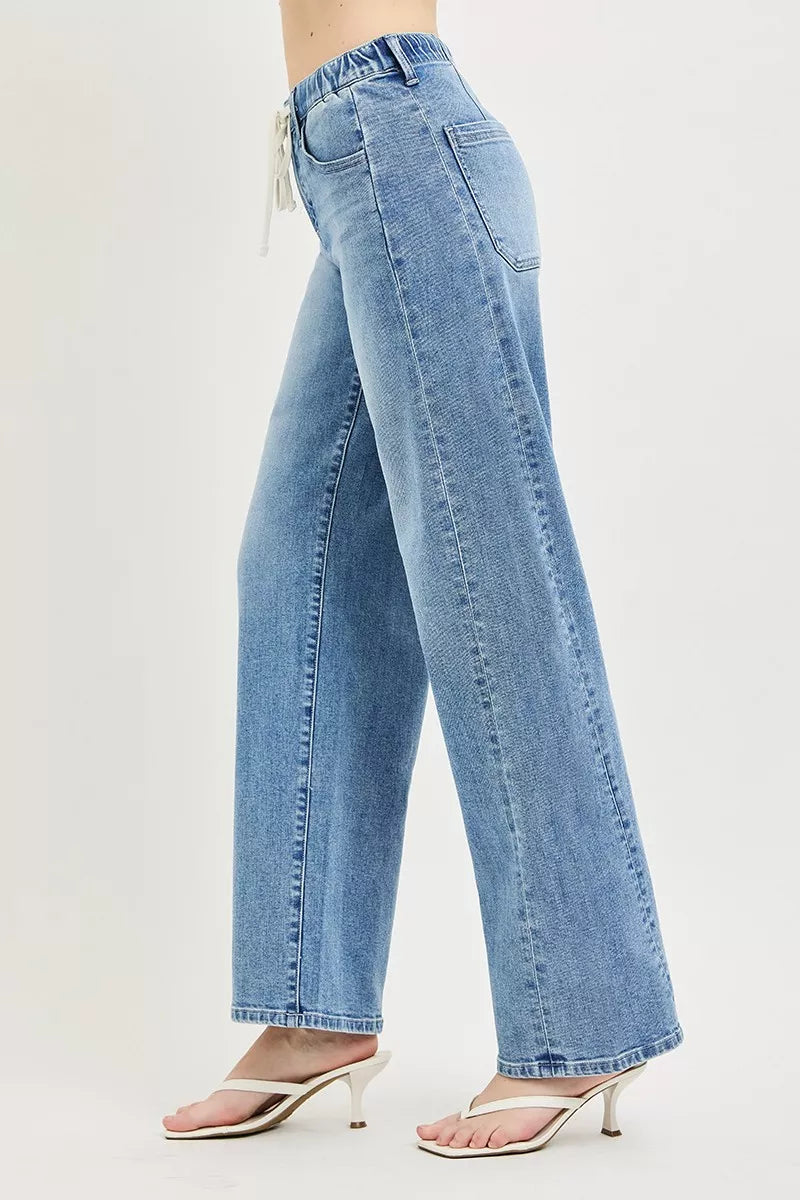 RISEN Relaxed Fit Drawstring Waist Jeans by Trendsi