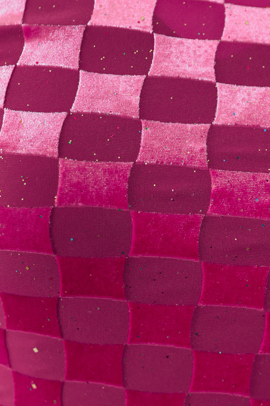 Pink Checkered Velvet Mesh Top