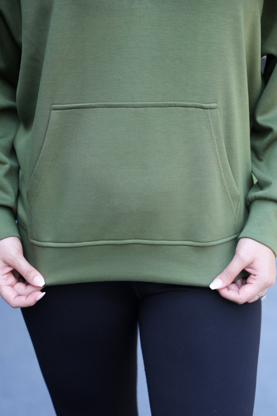 PREORDER- Kayla Luxe Hooded Quarter Zip Pullover- Olive