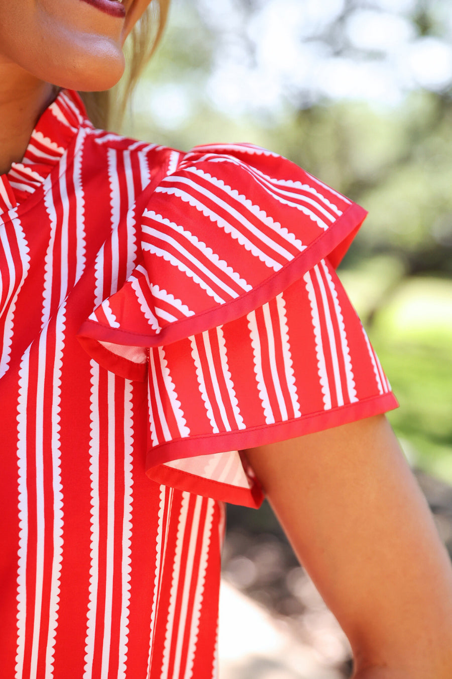PREORDER- Layla Striped Flutter Sleeve Blouse- Red by Jess Lea