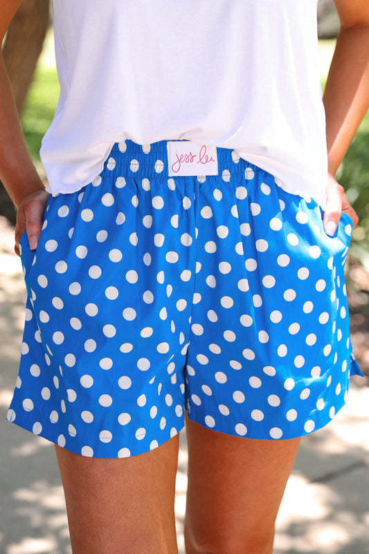 PREORDER- Easy Win Polka Dot Boxer Shorts- Blue by Jess Lea
