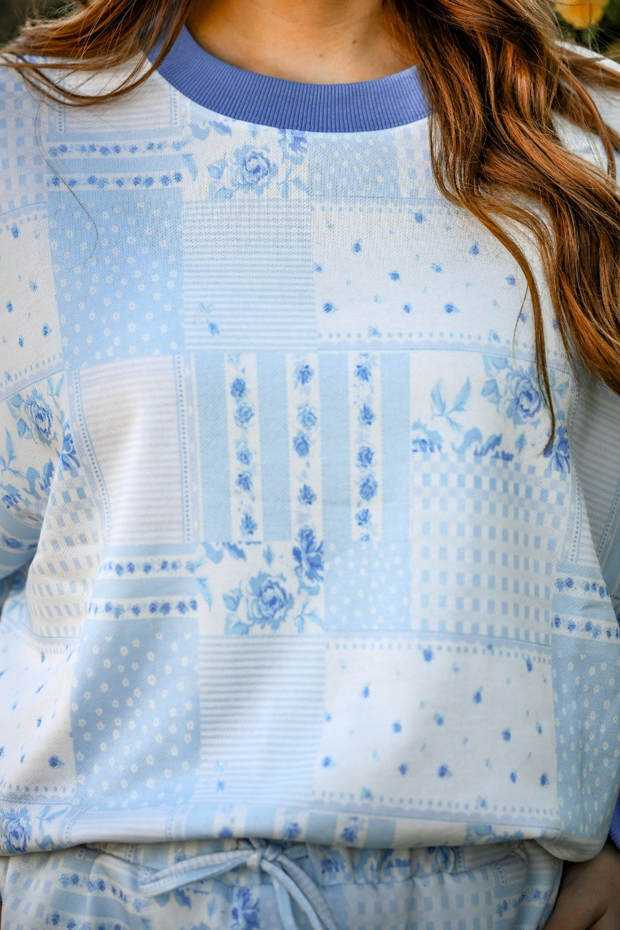 Printed Terry Skort Set- Blue Patchwork