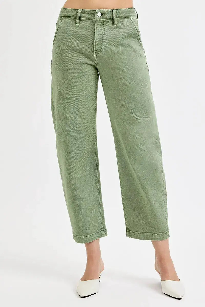 RISEN Full Size Tummy Control High Rise Crop Barrel Jeans Plus Size by Trendsi