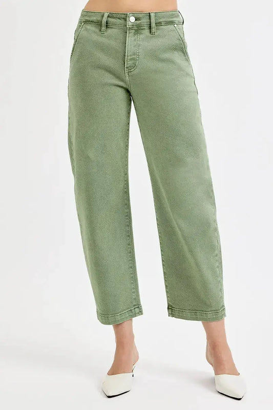 RISEN Full Size Tummy Control High Rise Crop Barrel Jeans Plus Size by Trendsi