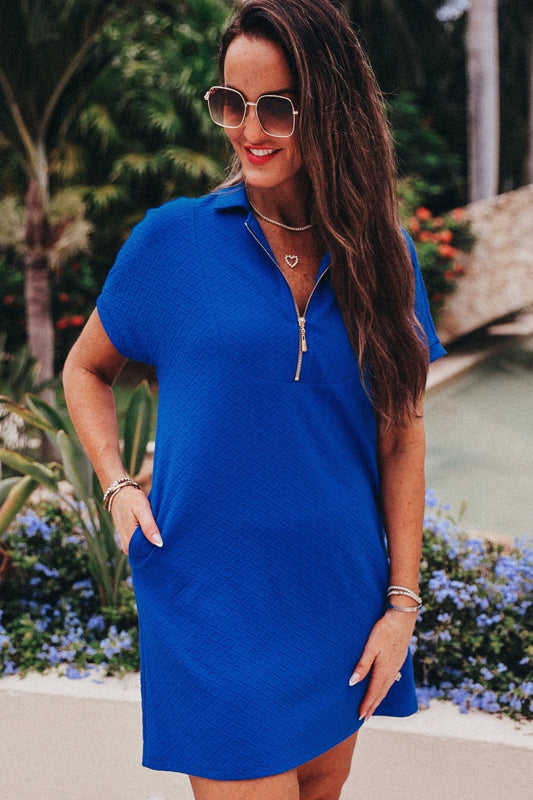 Ezra Textured Zipper Dress- Royal Blue by Jess Lea
