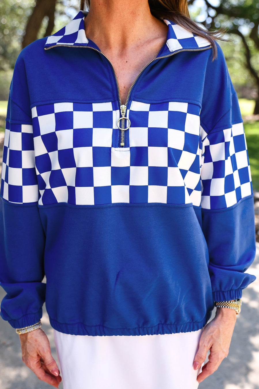 PREORDER- End Zone Checkered Pullover- Blue by Jess Lea