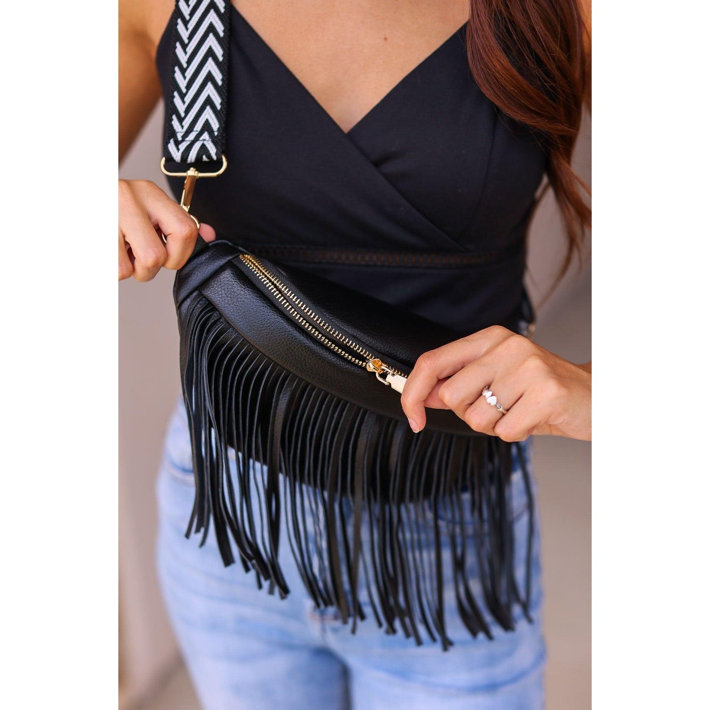 Ready to Ship | The Valentina - Black Removable Fringe Crossbody Sling Bag