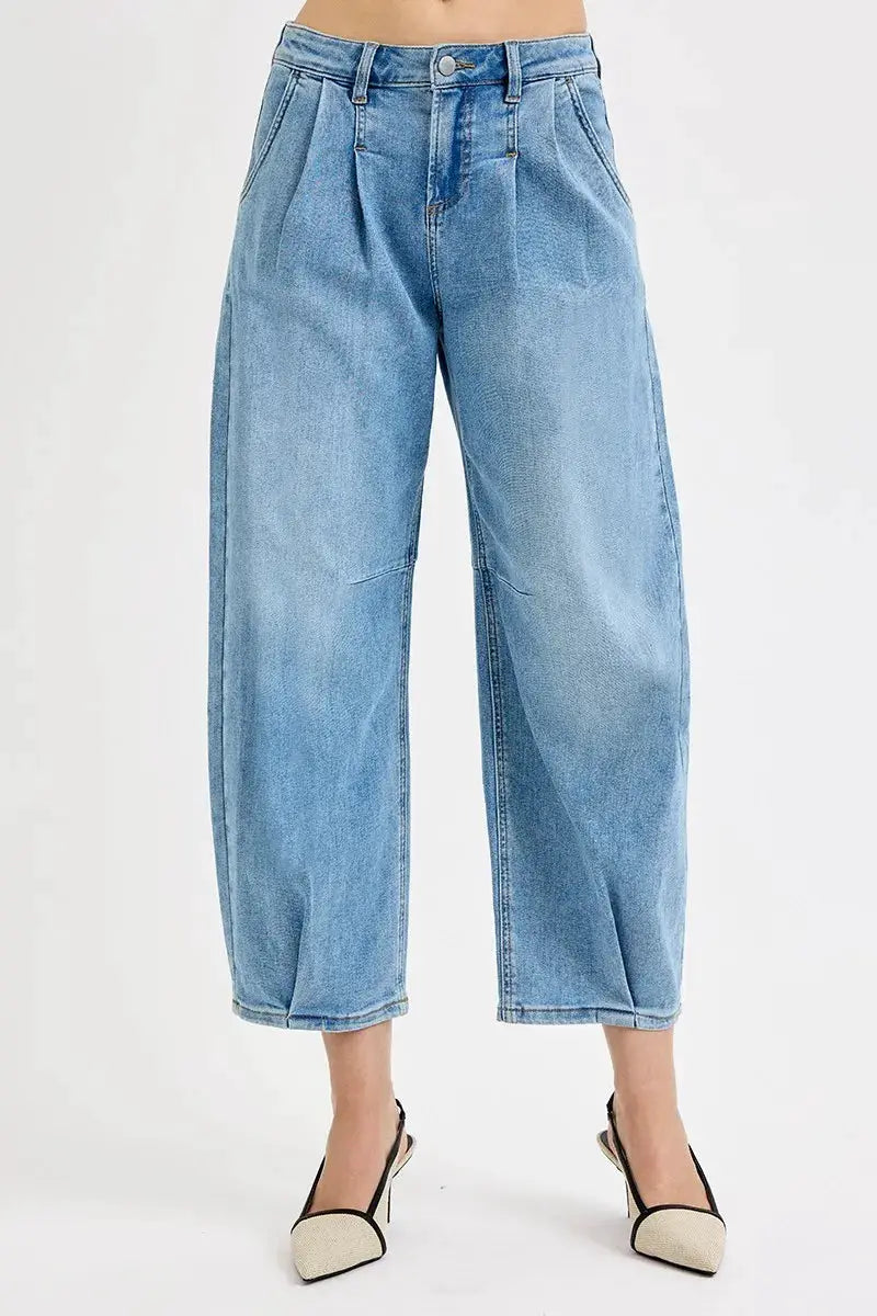 RISEN Full Size Mid Rise Fit Crop Wide Volume Leg Jeans Plus Size by Trendsi