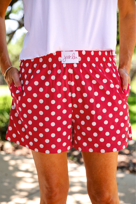 PREORDER- Easy Win Polka Dot Boxer Shorts- Red by Jess Lea