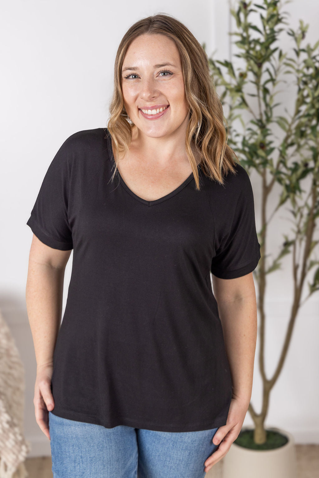 IN STOCK Bamboo V Neck Tee - Black