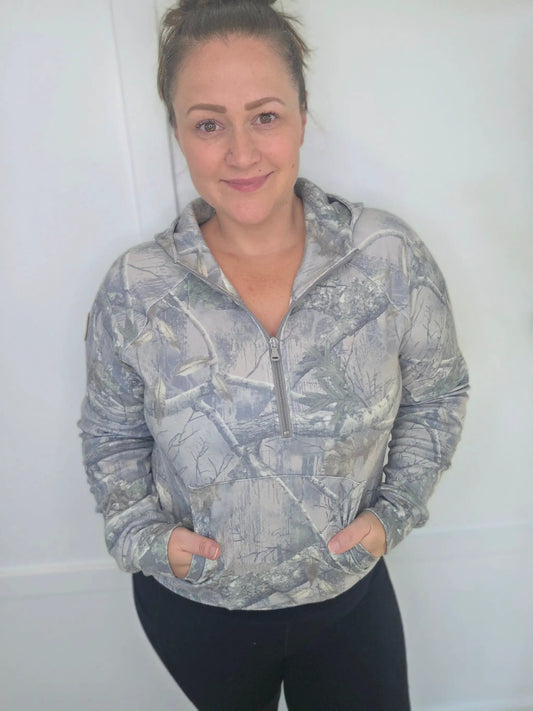 Shorter Halfzip Hoodie - Camo by Michelle Mae