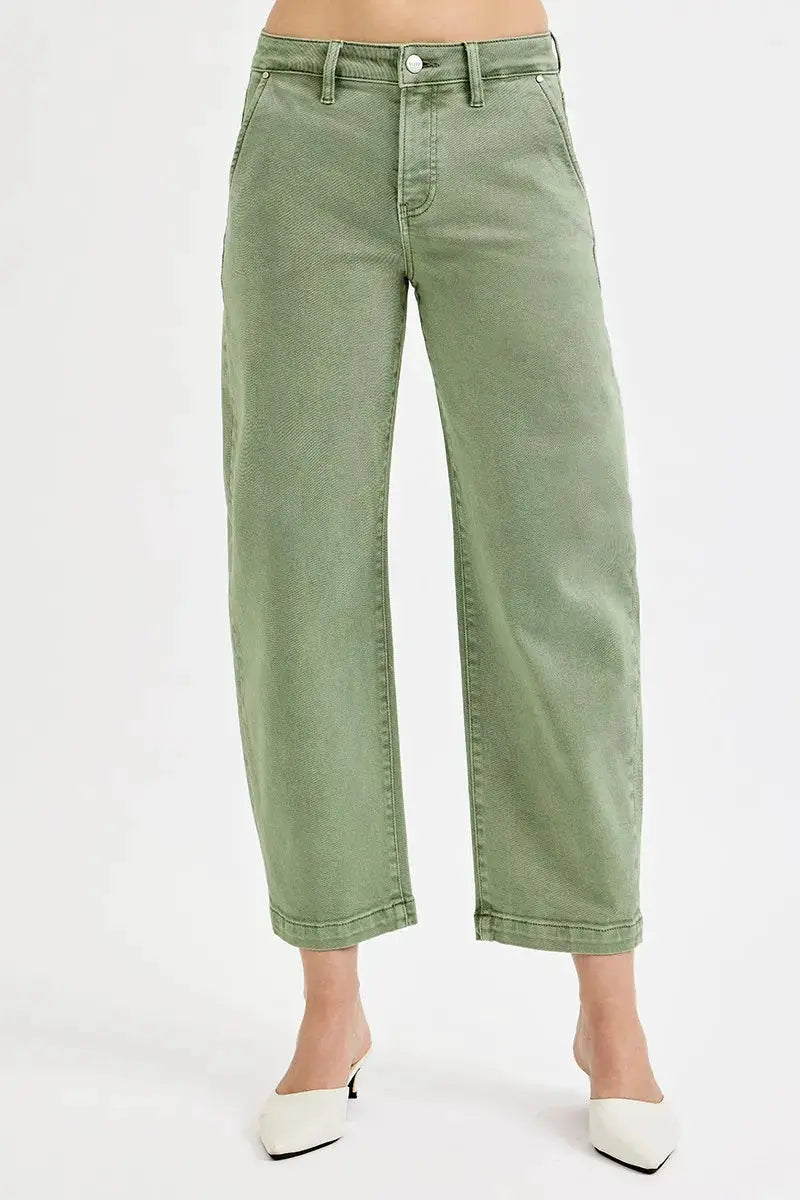 RISEN Full Size Tummy Control High Rise Crop Barrel Jeans Plus Size by Trendsi