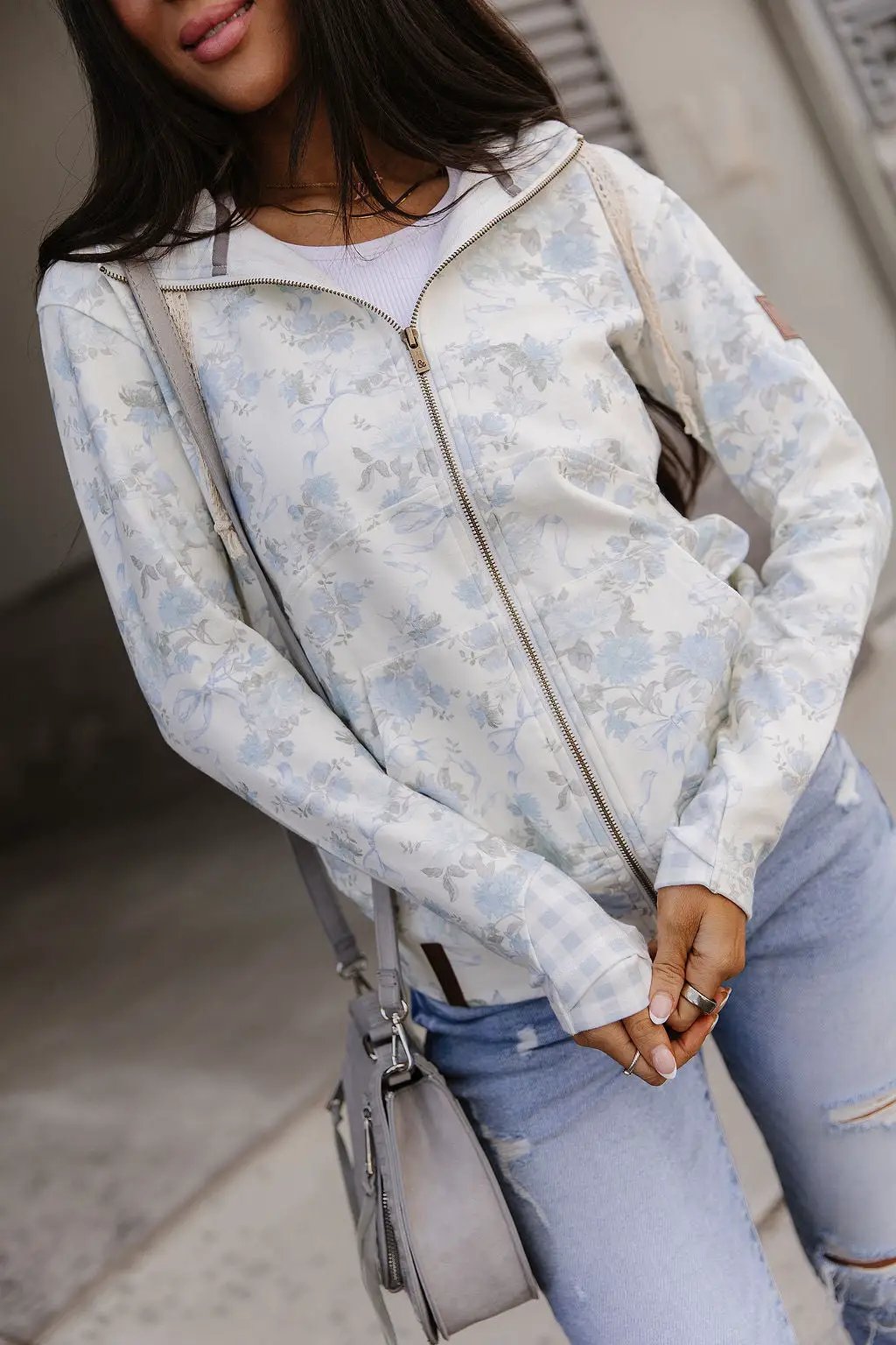 FullZip Sweatshirt - Blue Ribbon Blooms by Ampersand Avenue