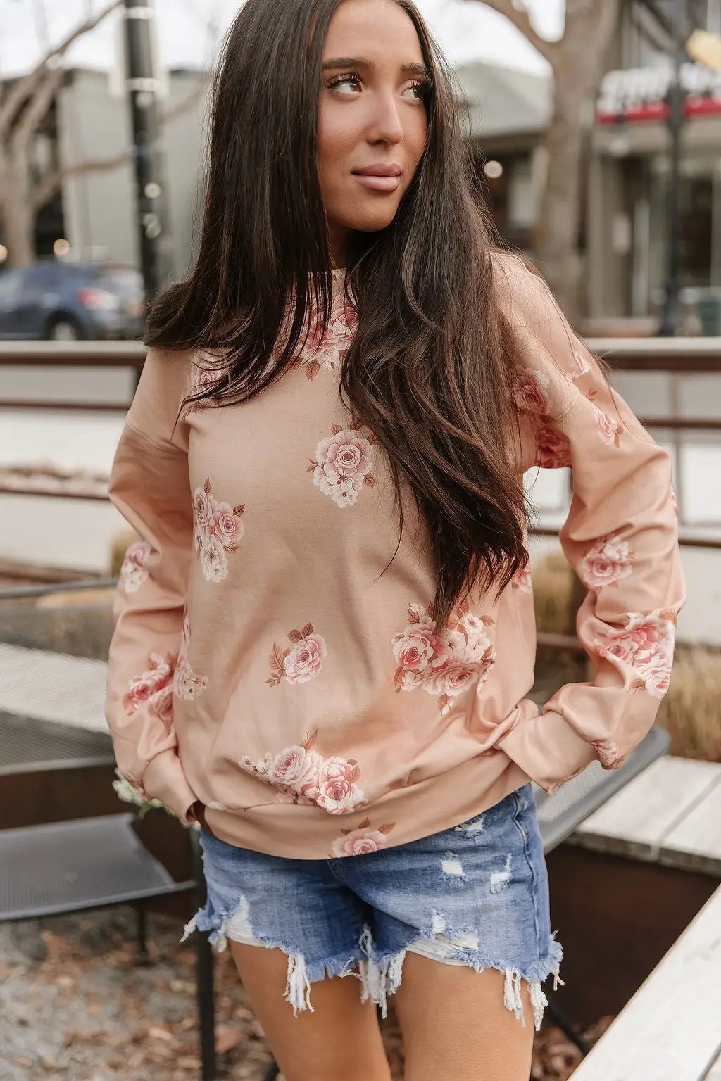 University SideSlit Pullover - Peachy Petals by Ampersand Avenue