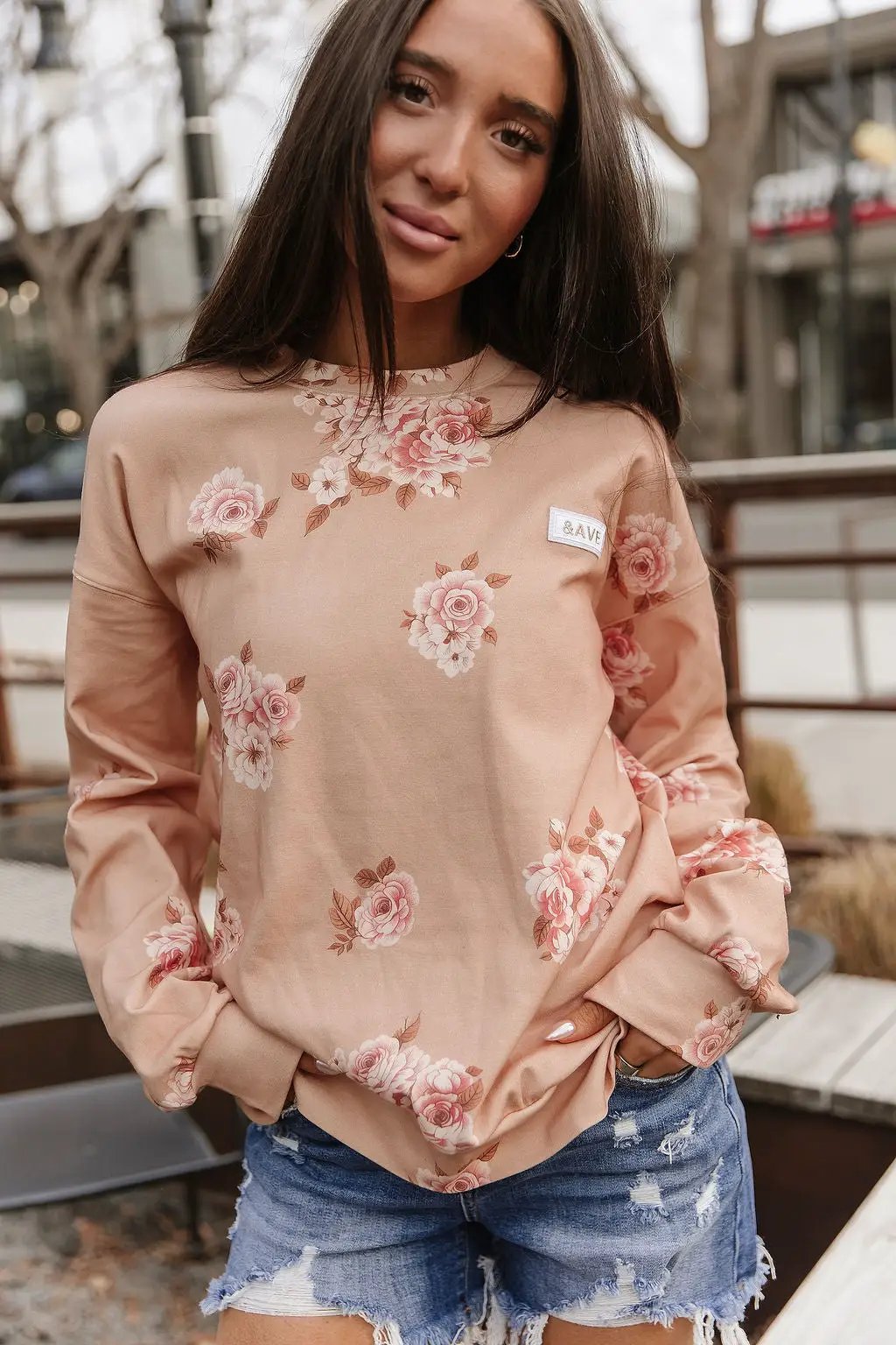 University SideSlit Pullover - Peachy Petals by Ampersand Avenue