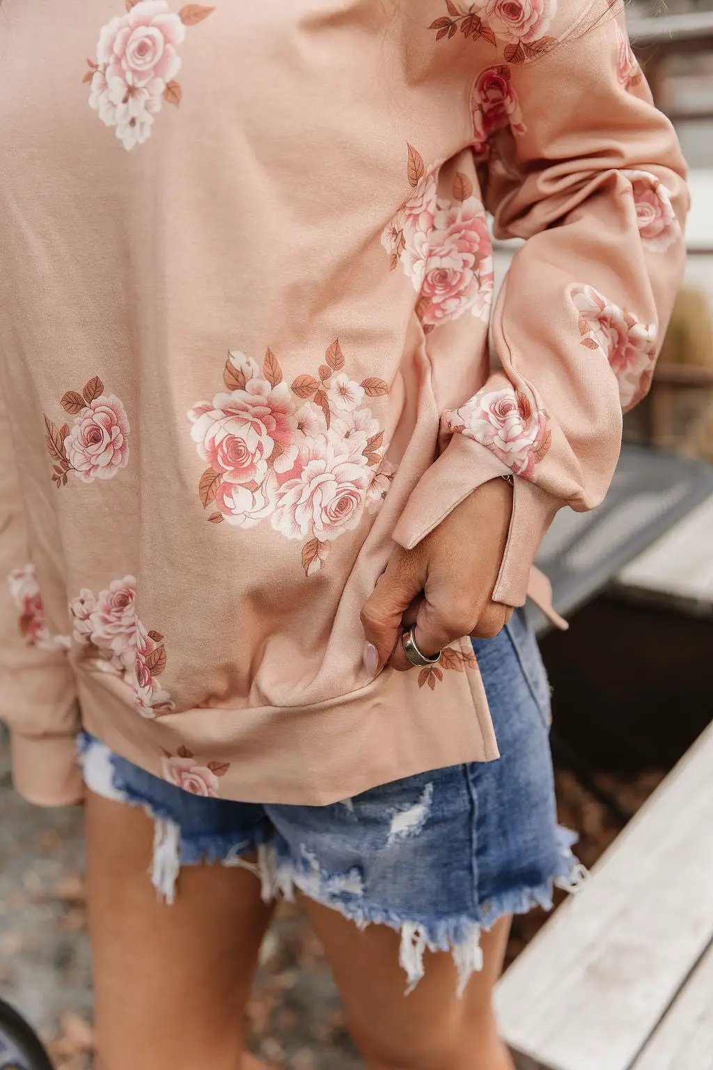 University SideSlit Pullover - Peachy Petals by Ampersand Avenue