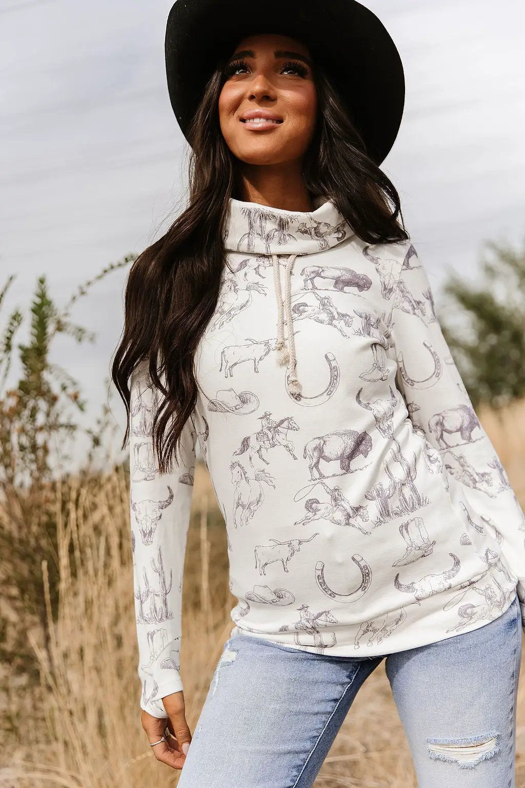 CowlNeck Sweatshirt - Home On The Range by Ampersand Avenue