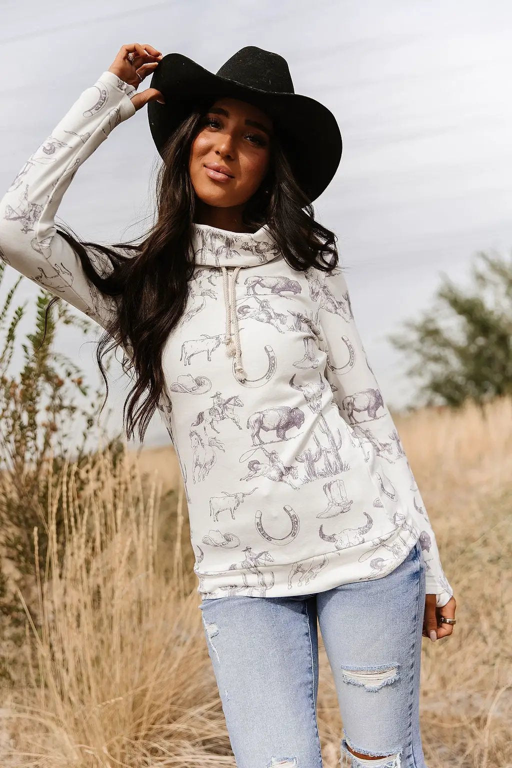 CowlNeck Sweatshirt - Home On The Range by Ampersand Avenue