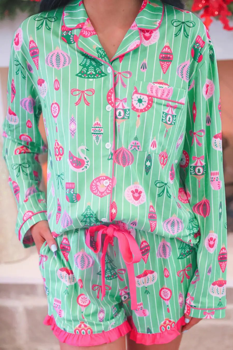 PREORDER- Decked in Ornaments Ruffle Pajama Set by Jess Lea