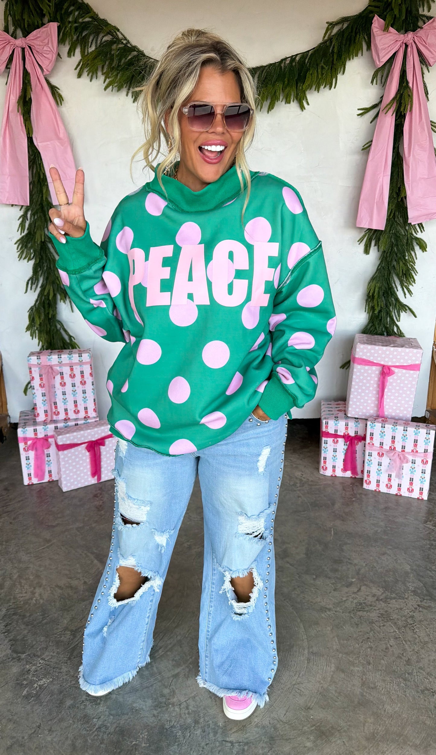 PREORDER- PEACE & POLKA DOT MOCK NECK PULLOVER by BLAKELEY