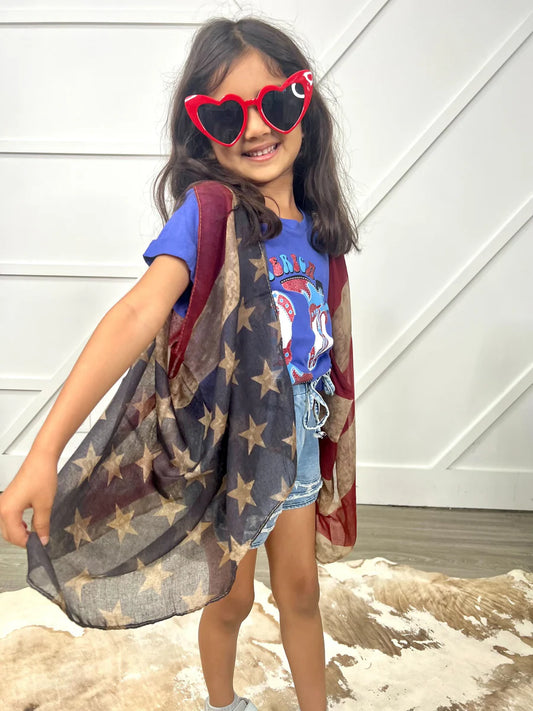 Girls One-Size-Fits-Most American Flag Open Vest by Knitted Grace Boutique