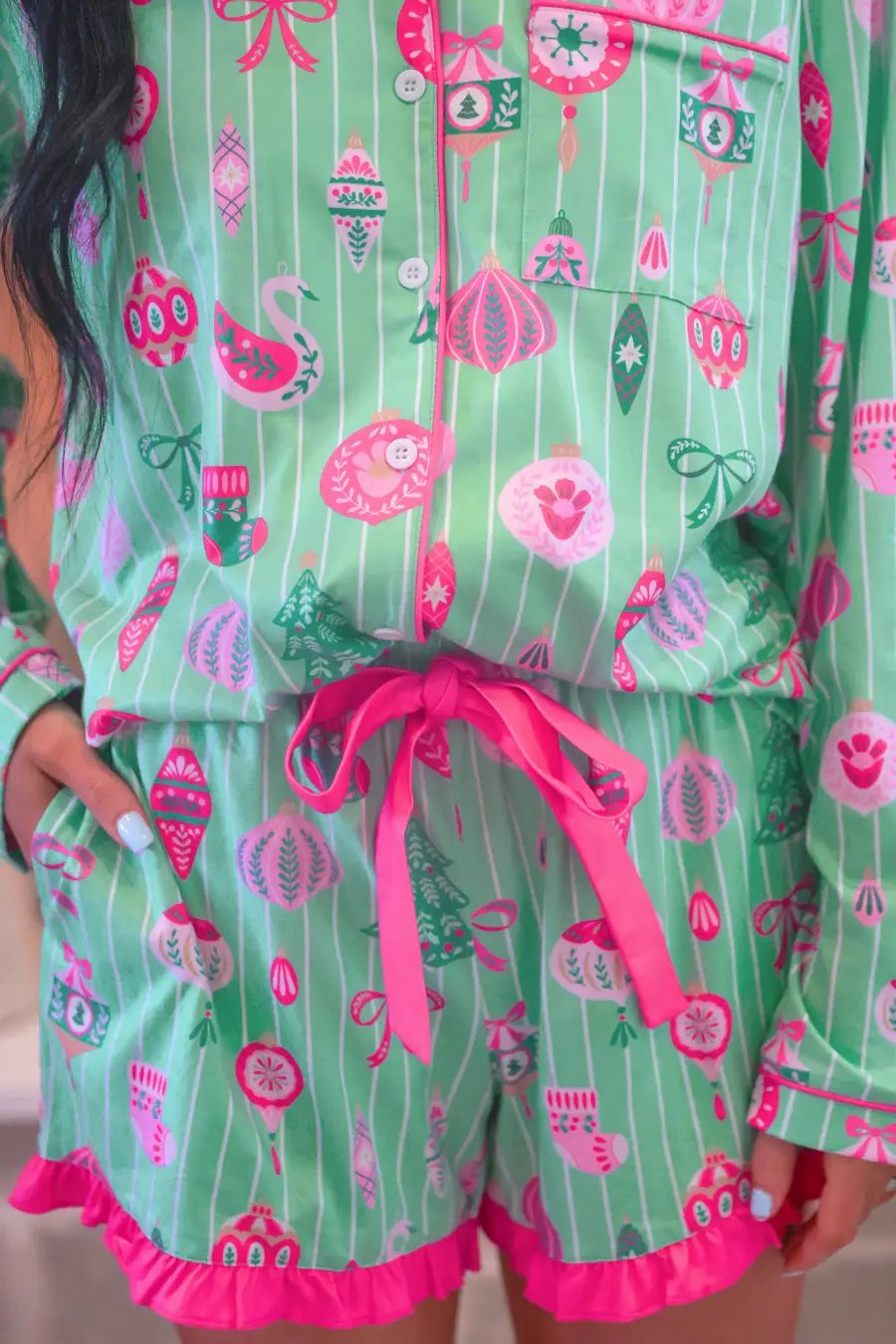 PREORDER- Decked in Ornaments Ruffle Pajama Set by Jess Lea