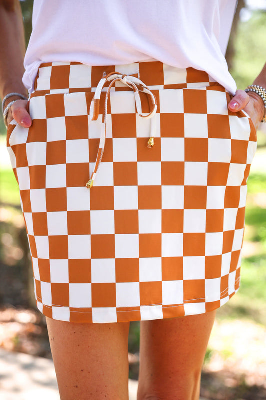 PREORDER- Let's Go Checkered Skort- Orange by Jess Lea