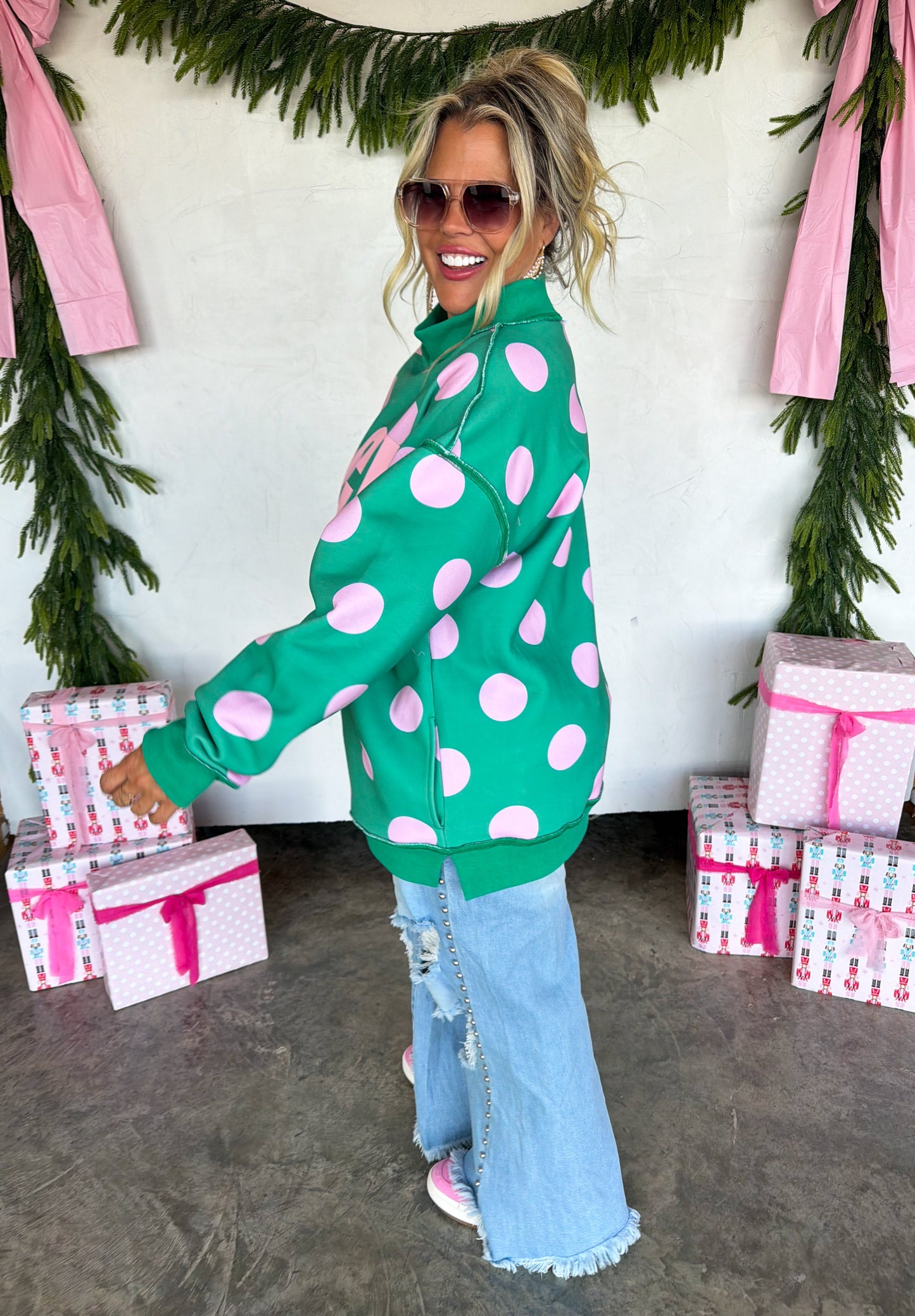 PREORDER- PEACE & POLKA DOT MOCK NECK PULLOVER by BLAKELEY