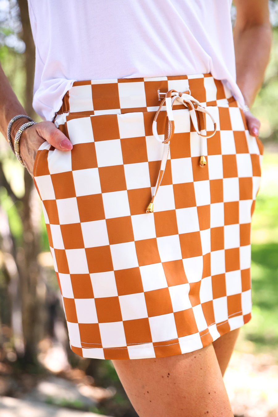 PREORDER- Let's Go Checkered Skort- Orange by Jess Lea